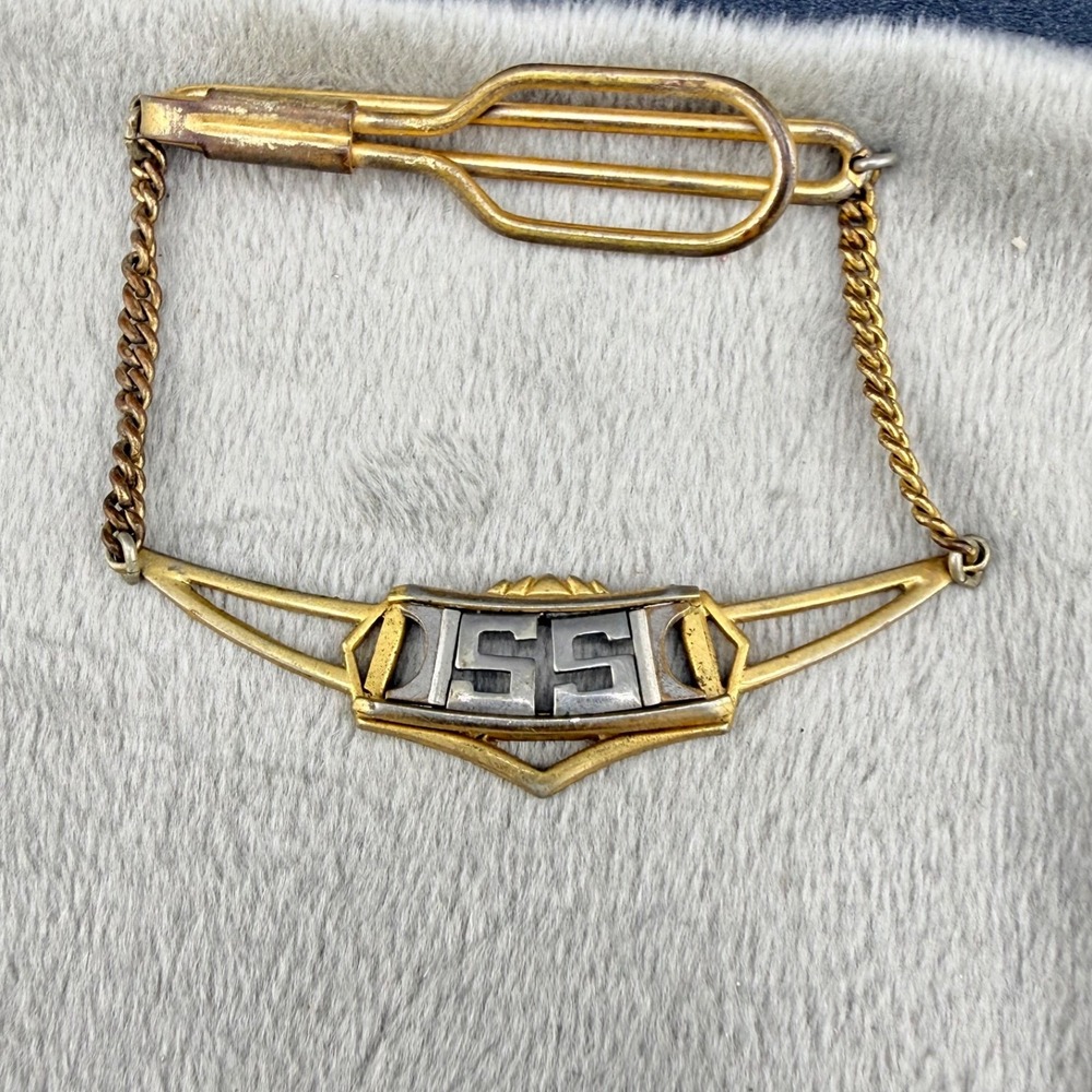 Vintage Estate Tie Bar Gold Tone Monogram Art Deco Retro Patented